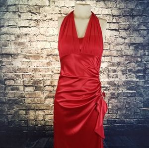 Vintage Red Silken Halter Gown Size 3